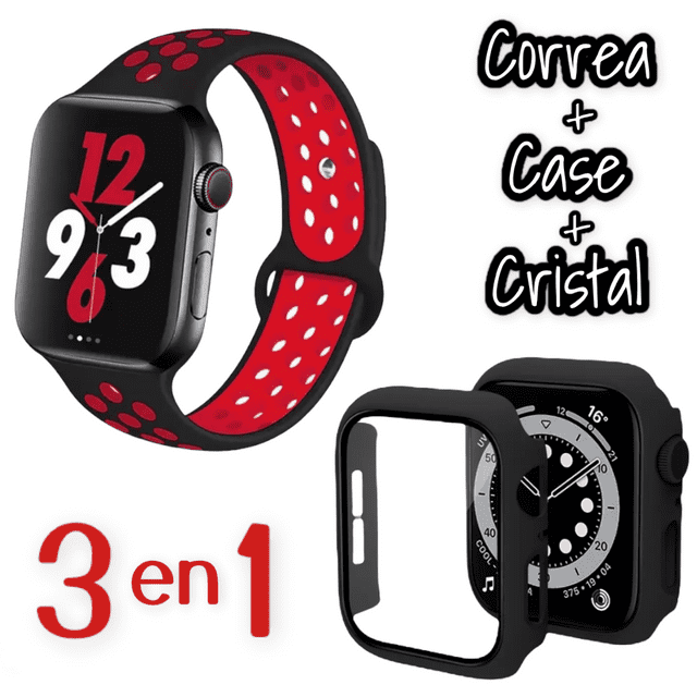 Correas para Apple Watch compatible con 38mm / 40mm + Case protector de pantalla con Cristal Templado. Estilo Sport, ideal para hacer ejercicio. Mamá Pulpo Sport con case