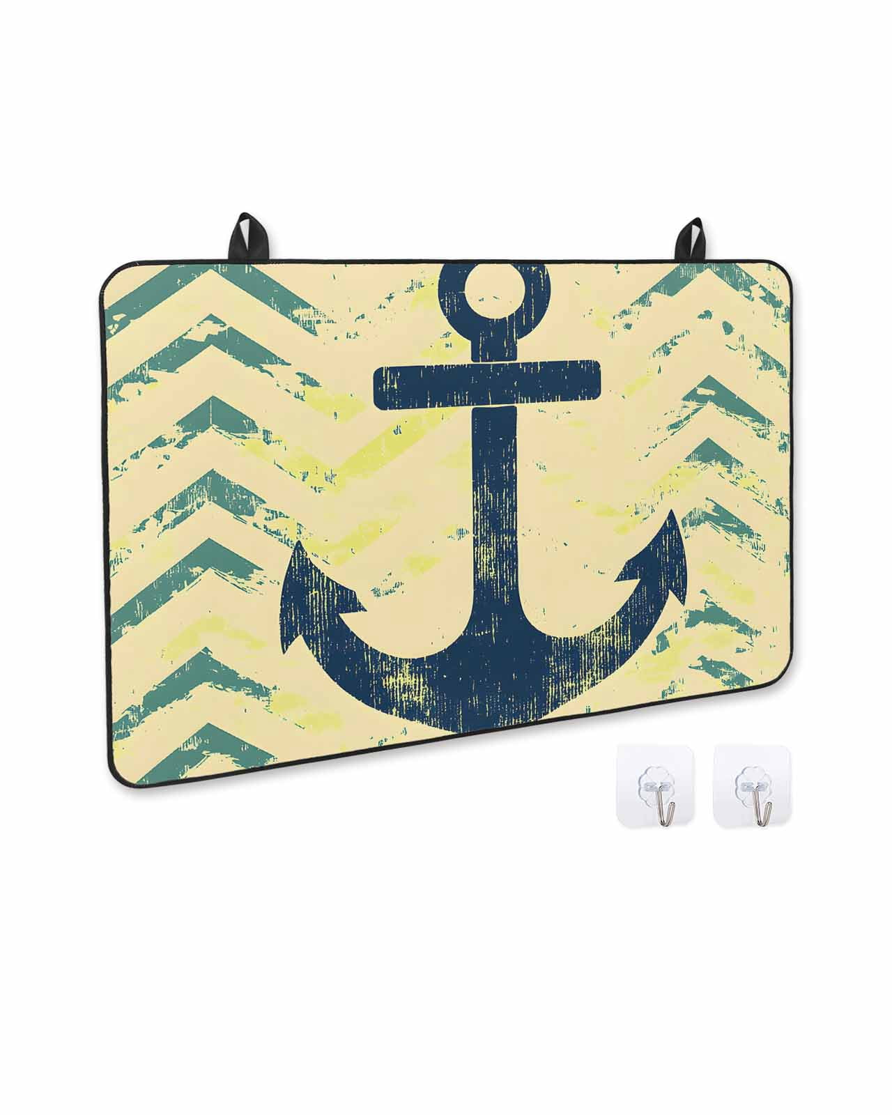 nqOlkjepod Large Induction Cooktop Protector Mat 24"x21", Anchor Nautical Stove Top Covers for Electric Stove, Green Yellow Wave Stripe Retro Stove Burner Cover Mats, Glass Top Stove Cover