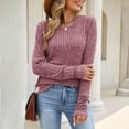 thumbnail image 2 of Fengqque Women Ribbed Knit Long Sleeve Top Crew Neck Slim Fit Stretch Casual Solid Color Waist Cinched Blouse Purple L, 2 of 8