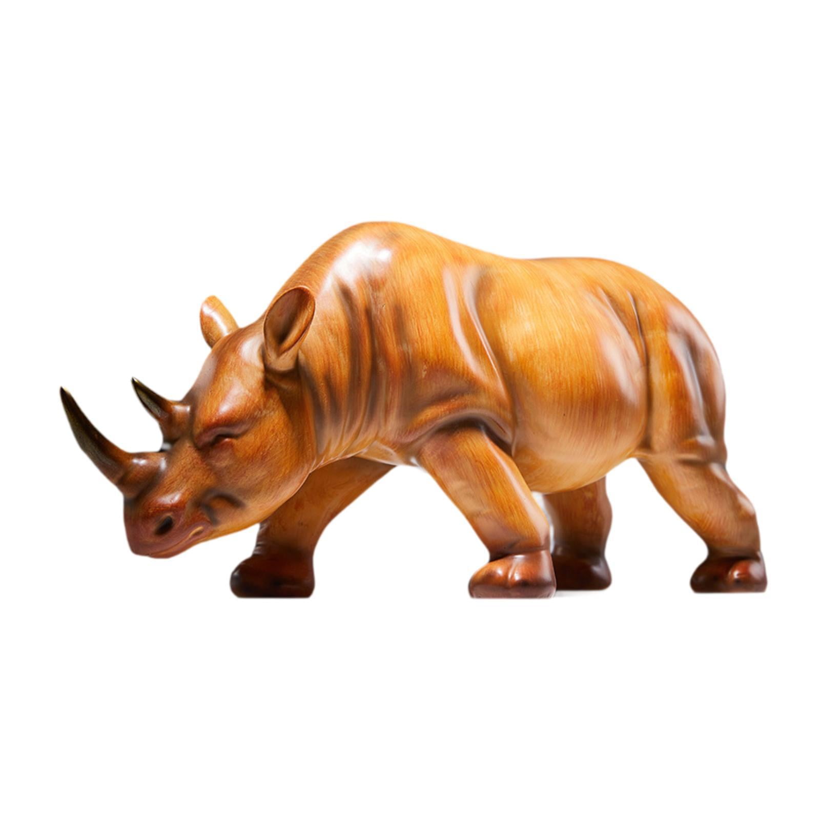 Baoblaze Rhinoceros Sculpture Abstract Rhinoceros Statue for Bookcase Tabletop Office Brown
