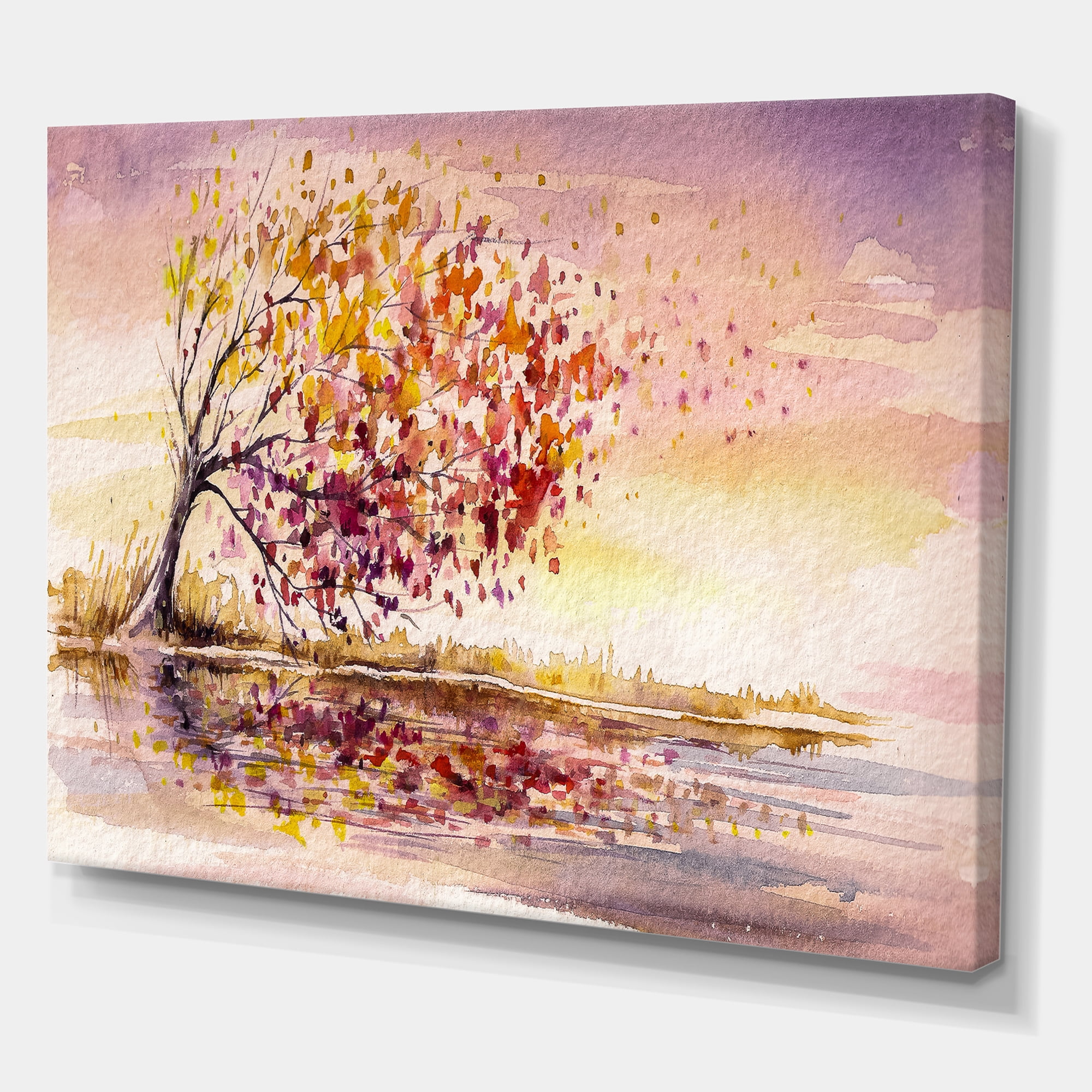 Designart ' Orange and Yellow Autumn Tree ' Traditional Canvas Wall Art Print