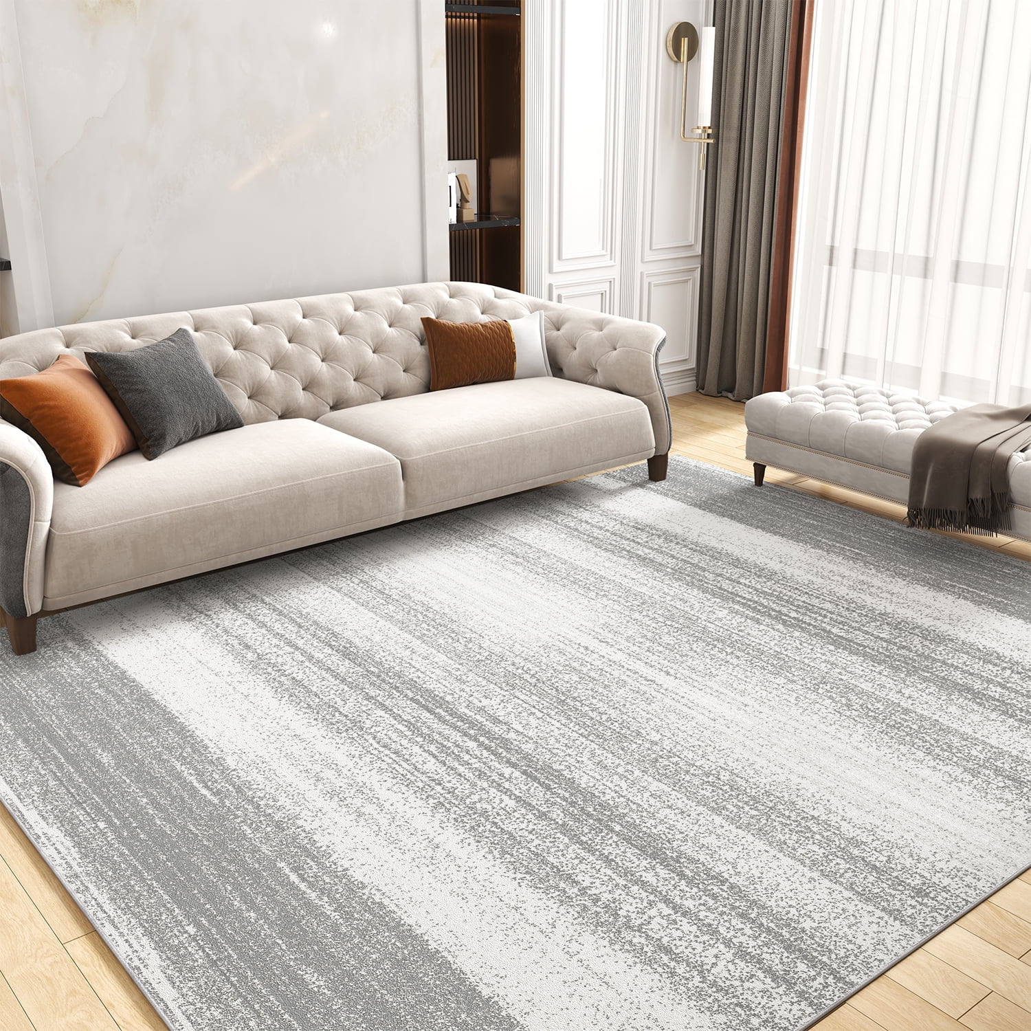 SIXHOME 5x7 Area Rugs Abstract Striped Rugs for Living Room Machine Washable Carpet Bedroom Dining Kids Room Throw Rugs Indoor Non-Slip Modern Accent Floor Rug Contemporary Neutral Gray and White