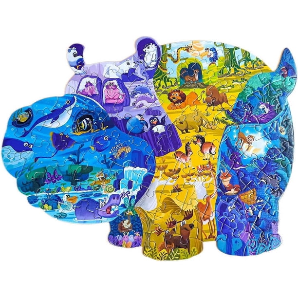 Rompecabezas para niños de 4 a 8 años, de 8 a 10 años, de 10 años y adultos. 88 piezas de rompecabezas de suelo con forma de hipopótamo para niños. Regalo educativo de cumpleaños (hipopótamo).