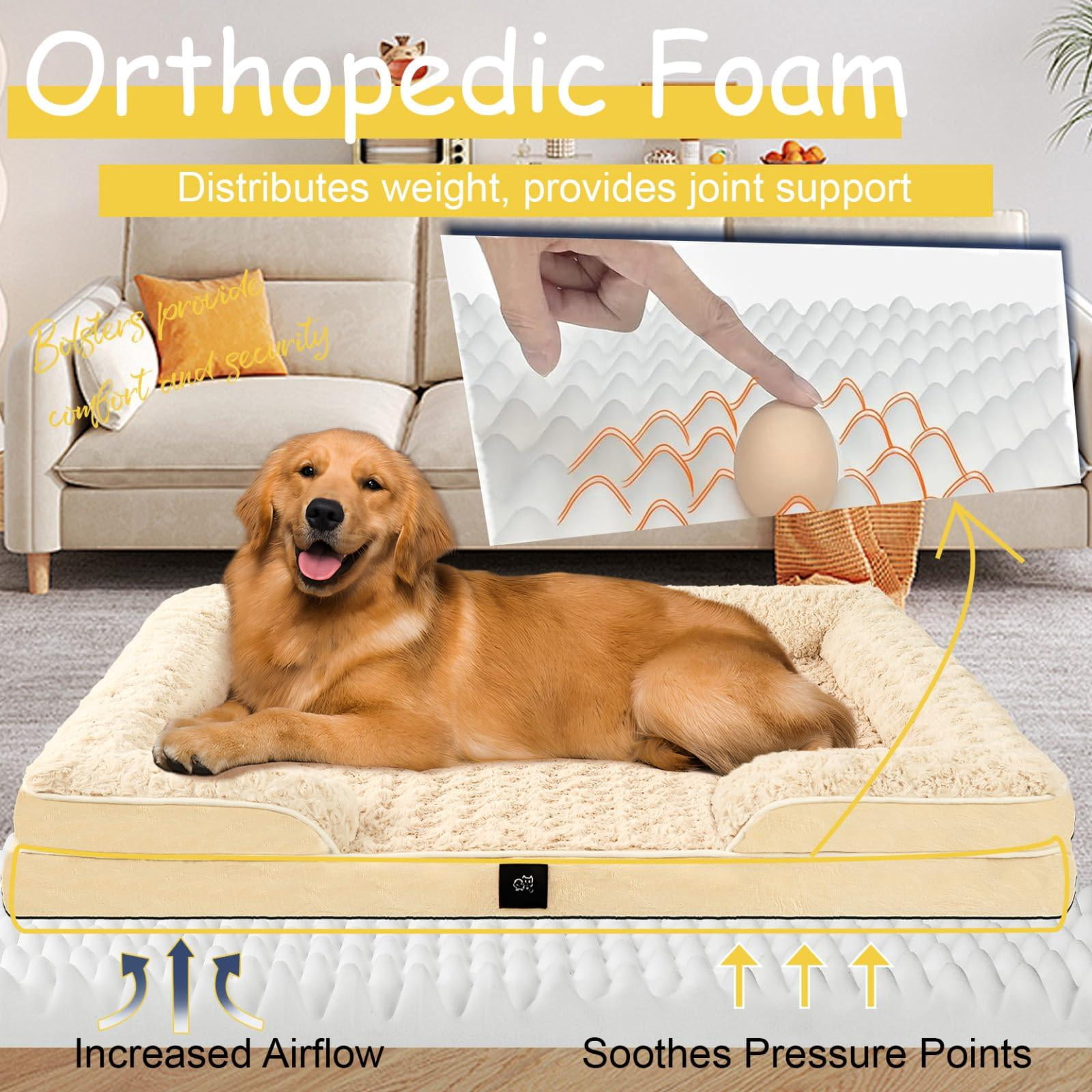 Pet Bed, Beige Medium (28 x 23 x 6.5 In), Memory Foam Orthopedic Sofa for Dogs