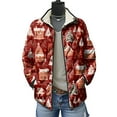 thumbnail image 2 of felwors Women's Christmas Quilted Jacket with Snowmen Christmas Trees Print, Snap Button Front Fall Winter Coat Red, XXXXL, 2 of 8