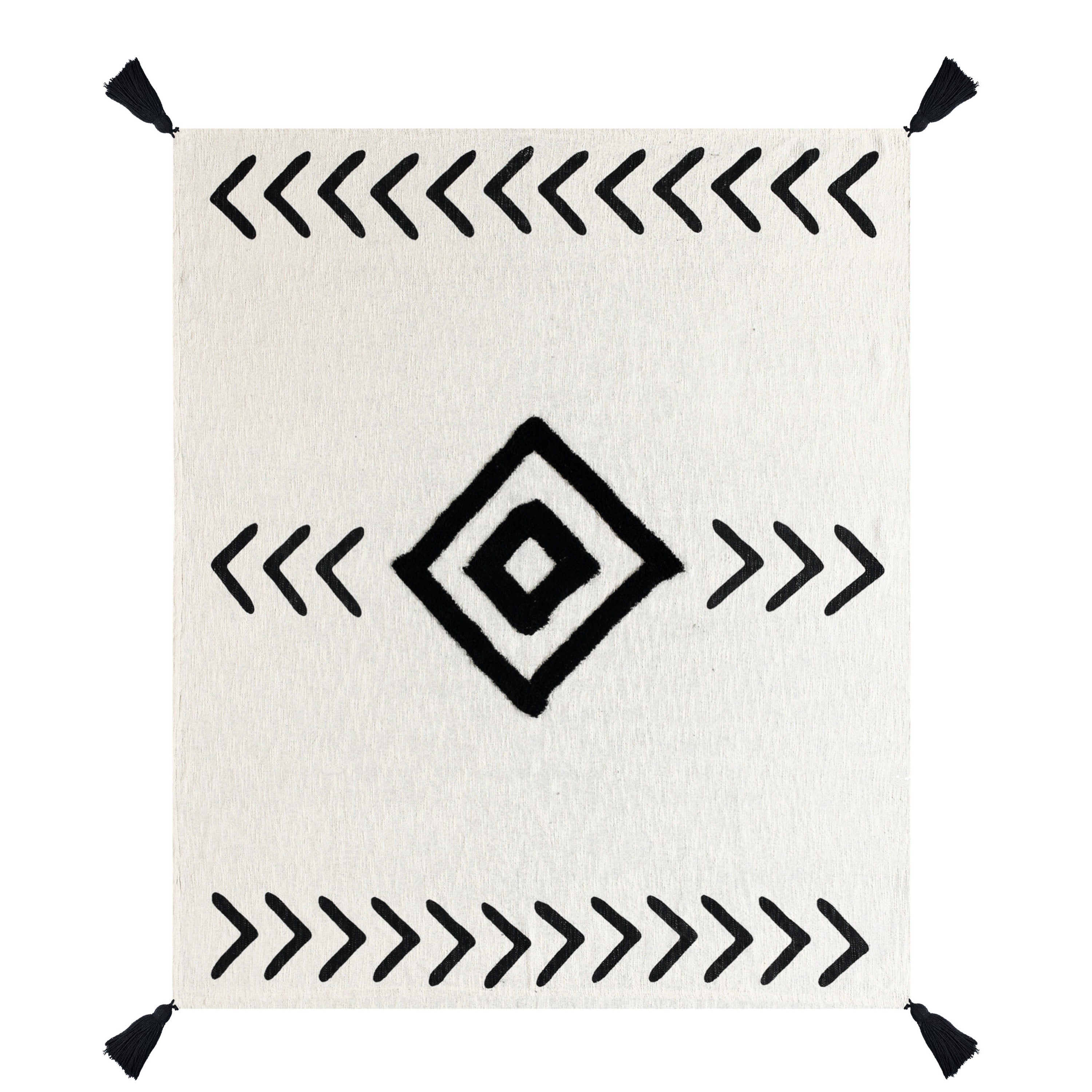 LR Home and Evette Rios Cream and Black Center Diamond Cotton Throw Blanket, 50" x 60"