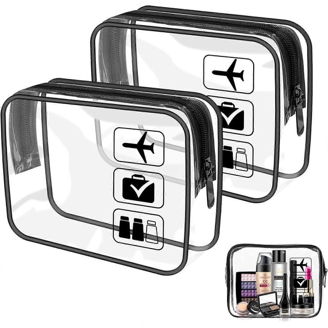 3 Piece Transparent Toiletry Bag Set, Clear Airplane Pouch, Toiletry Bag for Carrying Liquids, Cosmetic Bag Transparent Travel for Men, Women, Kids, F