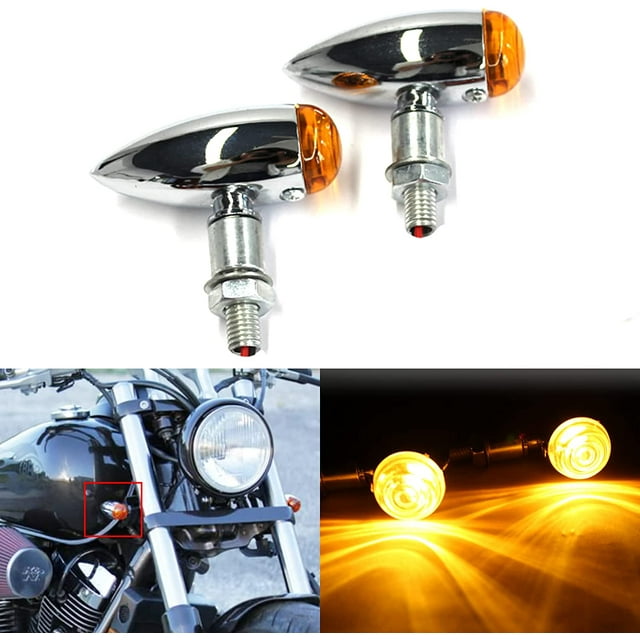 2 bombillas intermitentes para motocicleta, luces adicionales cromadas, indicador halógeno retro vintage, 12 V, universal, para Cruiser Cafe Racer Scooter Quad Off-Road