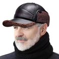 thumbnail image 1 of Winter Middleaged and Elderly Mens Warm Baseball Cap PU Leather Plush Insu XOD, 1 of 7