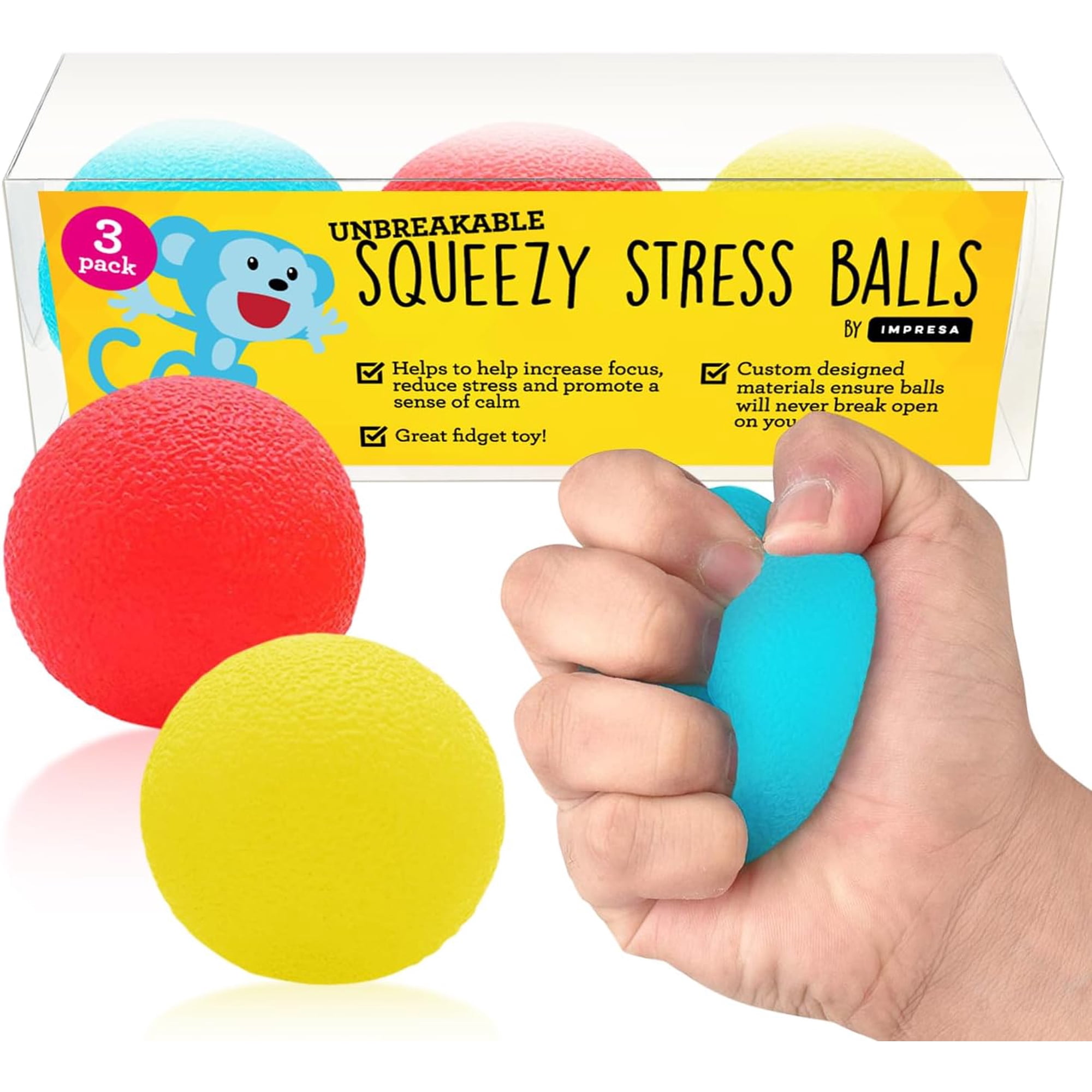 Impressa Products Squishy Stress Relief Balls (3-pack) - Tear - Resistant Stress Relief Ball