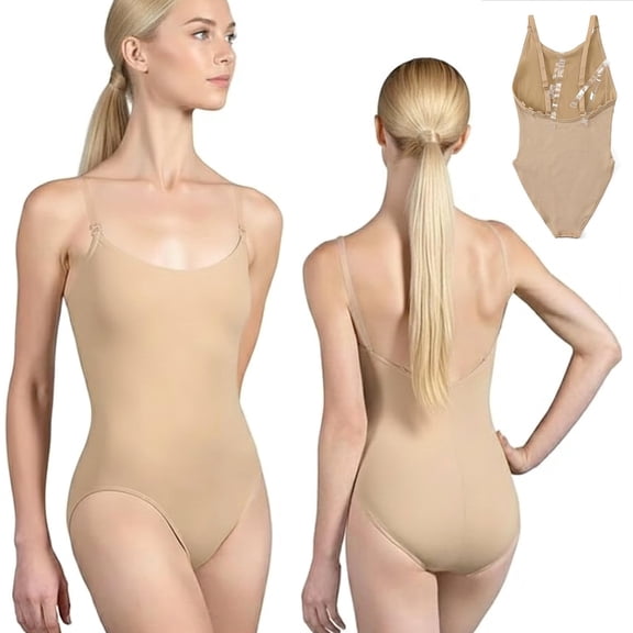 Nude Leotards for Girls & Women, Nude Ballet Leotards with Adjustable Strap & Clear Strap, Girls & Adult Camisole Leotard Bodysuit, Seamless Undergarment Dancewear for Gymnastics and Dance