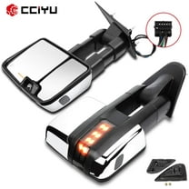 CCIYU Tow Mirrors LH Left RH Right Chrome Towing Mirrors Compatible with 2014-2018 for Chevy for GMC 1500 2015-2019 for Chevy for GMC 2500 HD 3500 HD with Power Heated LED Turn Signal Light