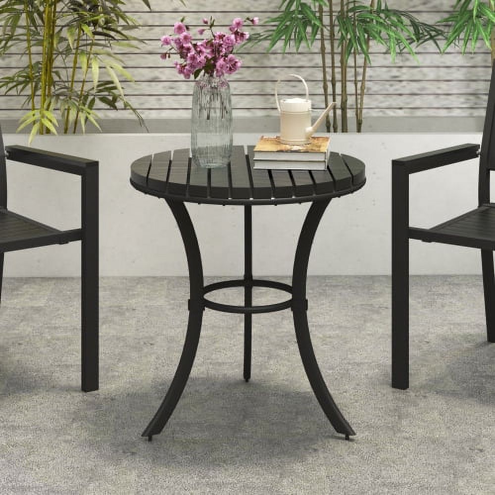 Round Metal Dining Table, 23.6“ Outdoor Patio Retro Bistro Dining Table, Plastic Wood Tabletop and Metal Steel Frame Leisure Side Coffee Table for Patio Porch Garden Poolside and Backyard - image 2 of 7