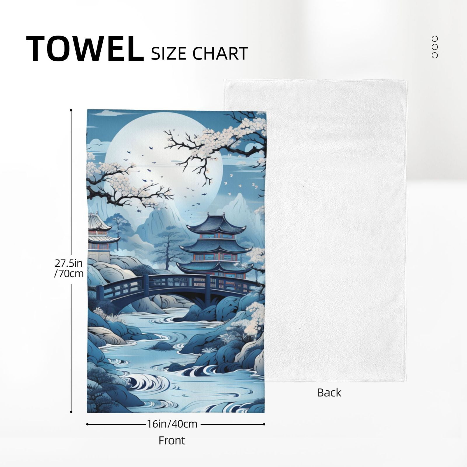 Chinese Style Powder Chinoiserie Toile Blue 27.5" x 16" Ultra Soft Hand Towel, Face Wash Cloth for Bathroom, Gym, Travel, Pool