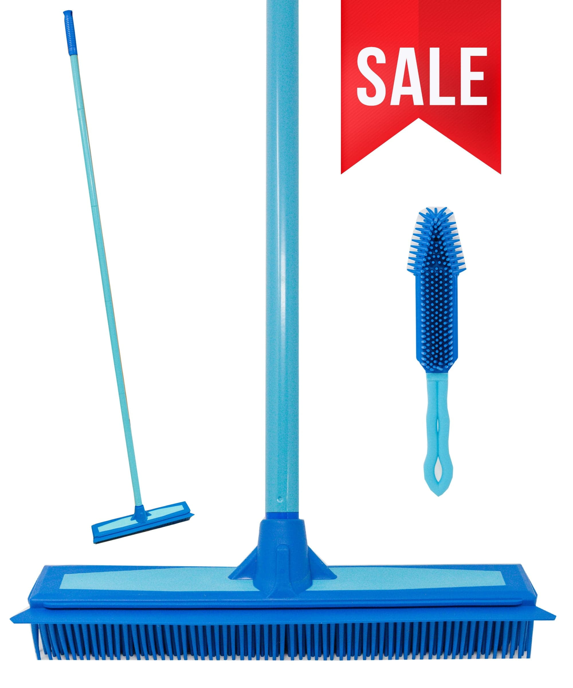 Rubber Broom with Squeegee and Hand Brush Hair Removal Tool