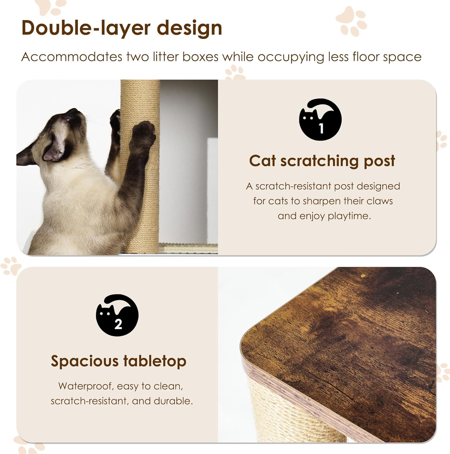 OUTGOODS Double Cat Litter Box Enclosure Furniture, Engineered Wood, Natural Finish