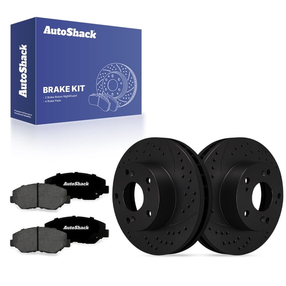 AutoShack Front Vented Drilled & Slotted E-Coated Brake Rotors Black Finish   Premium Ceramic Pads 6-PC Brake Kit Replacement for 2003-2017 Honda Accord 2016 Honda CR-Z NightGuard 11.1" (281.95 mm)