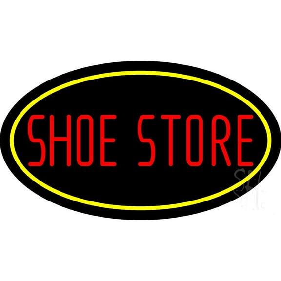 Shoe Store With Oval LED Neon Sign 20 x 37 - inches, Black Square Cut Acrylic Backing, with Dimmer - Bright and Premium built indoor LED Neon Sign for store interior Décor, Storefront.