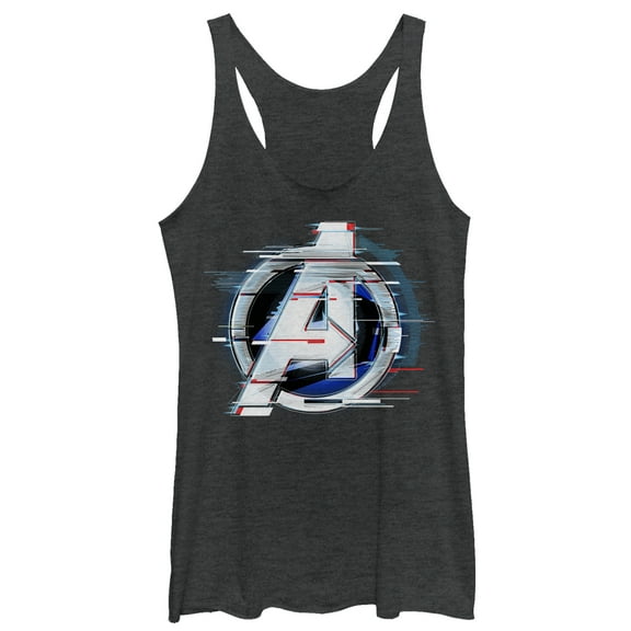 Women's Marvel Avengers: Endgame Logo Glitch Racerback Tank Top Black Heather Large