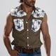 thumbnail image 2 of Camisas de Cuello para Hombres, Moda Casual Día de la Independencia Imprimir Turndown Bolsillos sin Mangas Tanque Deportivo, 2 of 5