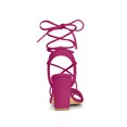 thumbnail image 2 of BLISSFUL STEP Women's Shoes Faux Suede Lace Up Block Heel Slingback Open Toe Sandals Hot Pink 11, 2 of 7