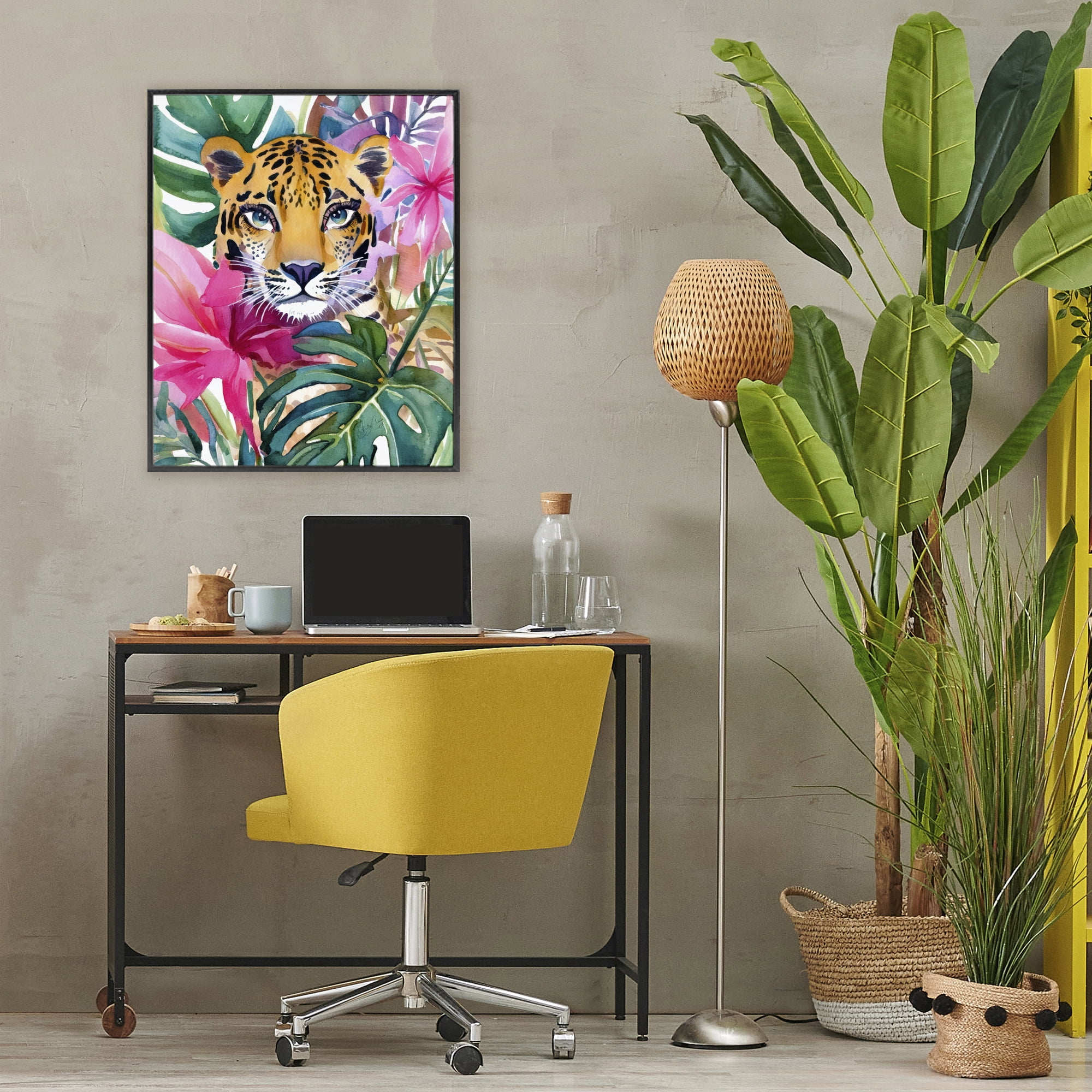 Stupell Industries Tropical Tiger Peeking Black Framed Giclee Art, design by Shelly Craig