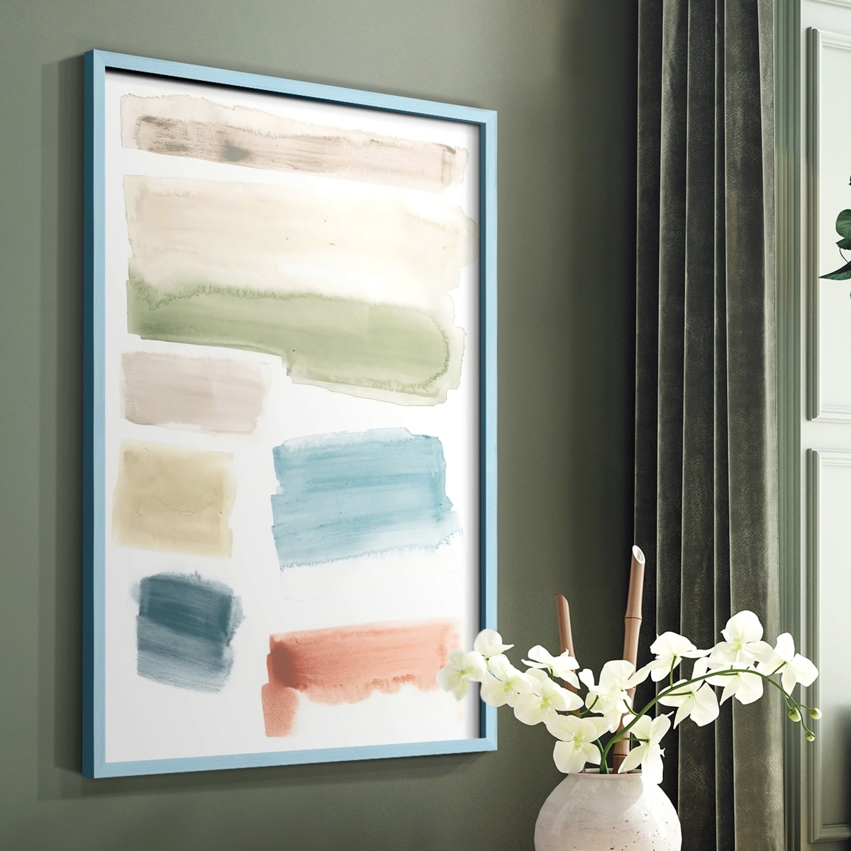 Watercolor Swatches I Framed Print in Blue Solid Wood 11 x 14 Framed Print