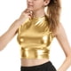 thumbnail image 5 of Pantalones de Cuero de Cintura Alta para las Mujeres con Textura Patente Brillante, Top de Club Nocturno de las Mujeres, Tops sin Mangas de Cuello Alto para las Mujeres en Estilo Metálico, 5 of 9