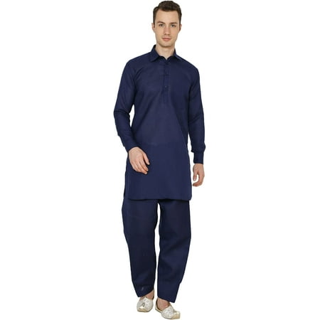 

Royal Kurta Men s Cotton Linen Pathani Kurta And Salwar Set (44 Navy)