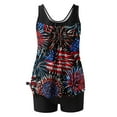 thumbnail image 3 of WREESH Women's Patriotic Tankini American Flag Print Two-Piece Swimsuit for Independence Day Beach Style Red, 3 of 6