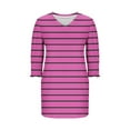 thumbnail image 6 of Qulqfy Dresses for Women Pink Casual 3/4 Sleeve Mini Short V Neck Striped Tunic Dresses Women Fall Dresses L, 6 of 7