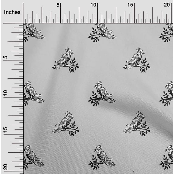 oneOone Cotton Poplin Fabric Bird Block Print Fabric By The Yard 42 Inch Wide