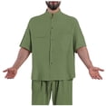 thumbnail image 3 of Jinhomg Linen Shirts for Men Lightweight Comfy Short Sleeve Cotton Shirt Casual Button Down Summer Beach Hawaiian Shirts with Pocket 90 Percent off Clearance Sale Army Green XXL, 3 of 6