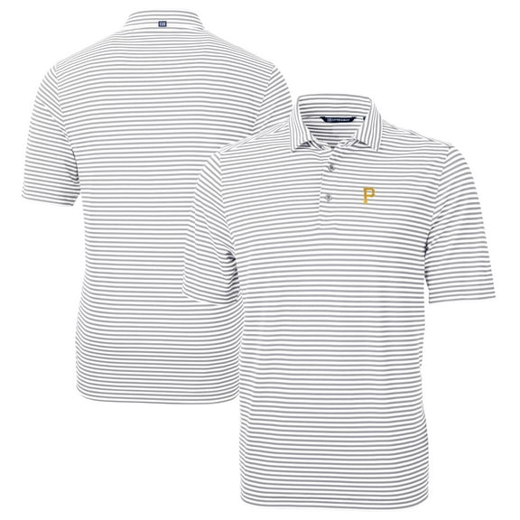 Men's Cutter & Buck Gray Pittsburgh Pirates Virtue Eco Pique Stripe Recycled Polo