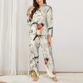 thumbnail image 3 of Kll Little Birds Print Women'S Long Sleeve Pajamas With Pants Sleepwear Loungewear 2 Set-Small, 3 of 9