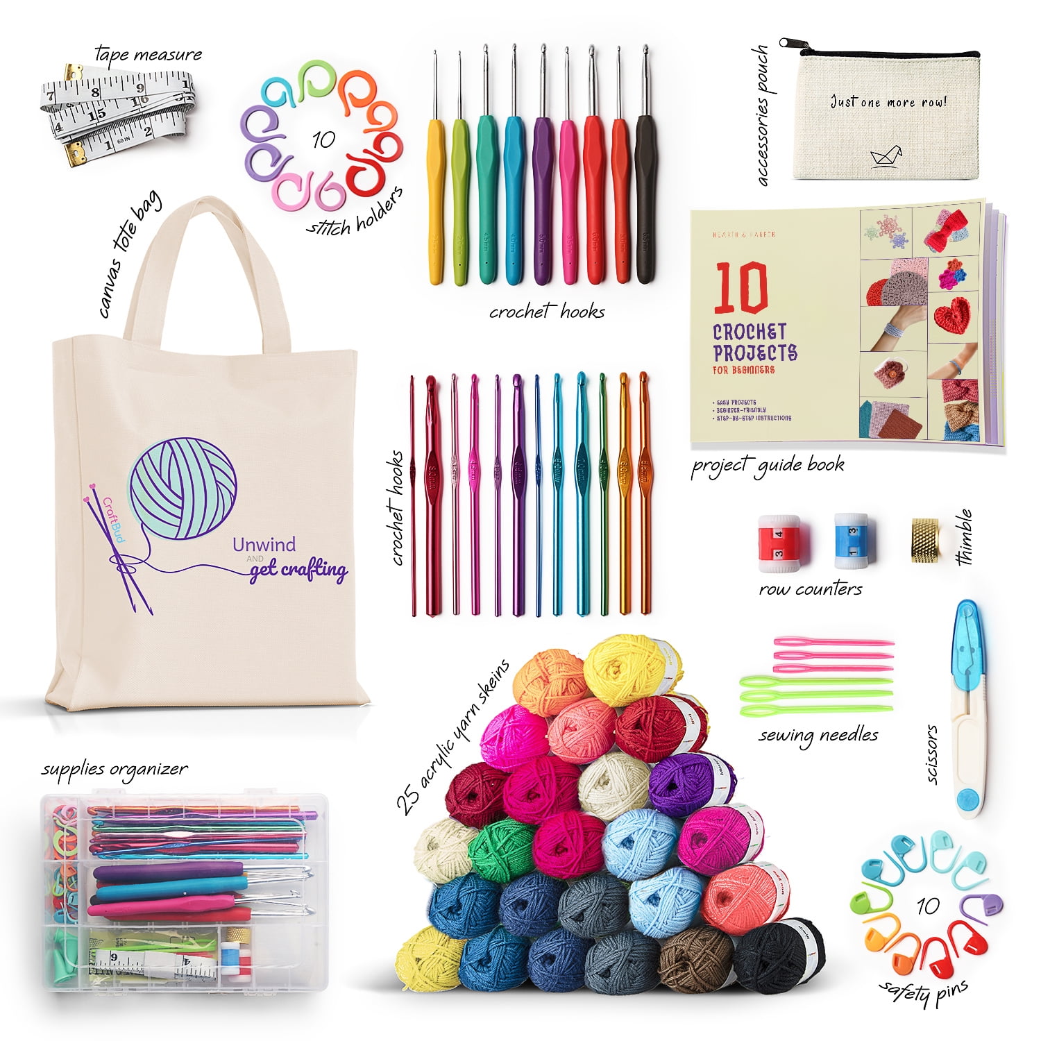 Craftbud Beginner Crochet Kit for Adults and Kids, 80 Piece Crochet Set with StepbyStep Guide and Pr(图2)