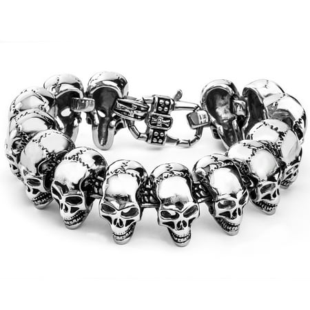 Crucible Stainless Steel Polished Skull Link Bracelet (24mm), 8