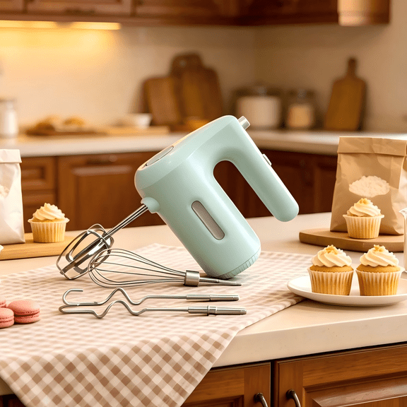 5-Speed Hand Mixer Electric Heldhand, 300W Compact Mixer for Baking, Egg Beater, Blending or Cooking, Portable & Lightweight, 5 Accessories, Green