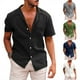 thumbnail image 2 of Camisa informal de lino y algodón para hombre, camisa holgada de manga corta con cuello de solapa, Color sólido, Moda de Primavera y verano, 2023, 2 of 4