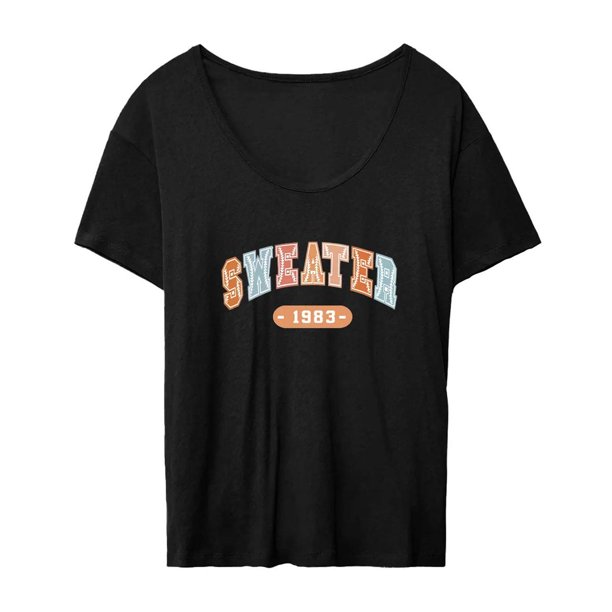 Camiseta para mujer, moda holgada, ropa de calle con ajuste, camisetas para mujer, ropa negra M Yuyangstore camiseta de mujer