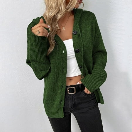 MKLEKYY Fall Coat Women Women's Solid Color Hooded Sweater Autumn Winter Drawstring Knit Cardigan Outerwear