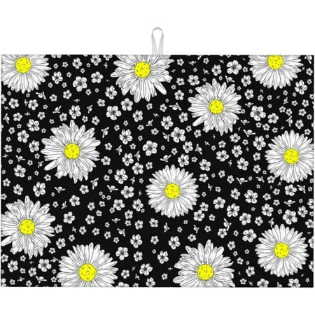 

Dish Drying Mat For Kitchen Counter 18x24 Inch Daisies Black Floral Dish Drainer Mat Absorbent Reversible Microfiber X-large Dish Drainer Rack Mat For Kitchen Accessories