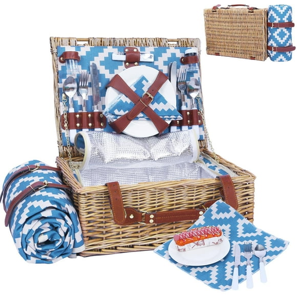 Cesta de picnic Neti Neti de mimbre para 4 personas con hielera y manta