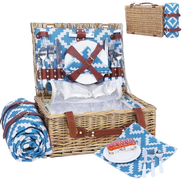 Cesta de picnic Neti Neti de mimbre para 4 personas con hielera y manta