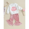 thumbnail image 3 of Bslissey Toddler Baby Girls 2Pcs Valentine's Day Outfits Long Sleeve Graphic Sweatshirt + Velvet Flared Pants Infant Spring Casual Daily Clothes 6M 12M 18M 24M 3T 4T, 3 of 9