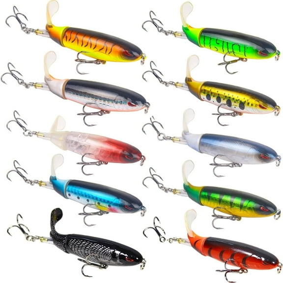 10-Piece Bass Fishing Lures Kit, Topwater Floating Lures with Rotating Tail for Saltwater & Freshwater, High-Catch Plastic Hard Baits for Tackle Enthusiasts