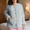 thumbnail image 6 of FDGIU Women's Fleece Pajama Jacket‌, Oversized V-Neck Cardigan Coat with Pockets, Cozy Winter Sleepwear & Loungewear, 6 of 7