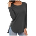 thumbnail image 1 of Top túnica de manga larga y cuello redondo para mujer: abertura lateral, mezcla de algodón, jersey informal de otoño, tallas US/UK/EU, ideal para combinar con vaqueros o leggings, 1 of 5