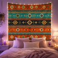 thumbnail image 2 of Boho Aztec Diamond Stripes in Vibrant Rust Teal and Navy, Nostalgic Folk Art for Home Decor Enthusiasts, Geometric Wall Art, Housewarming Gift, Tapestry Wall Hanging for Living Room and Bedroom, 2 of 7