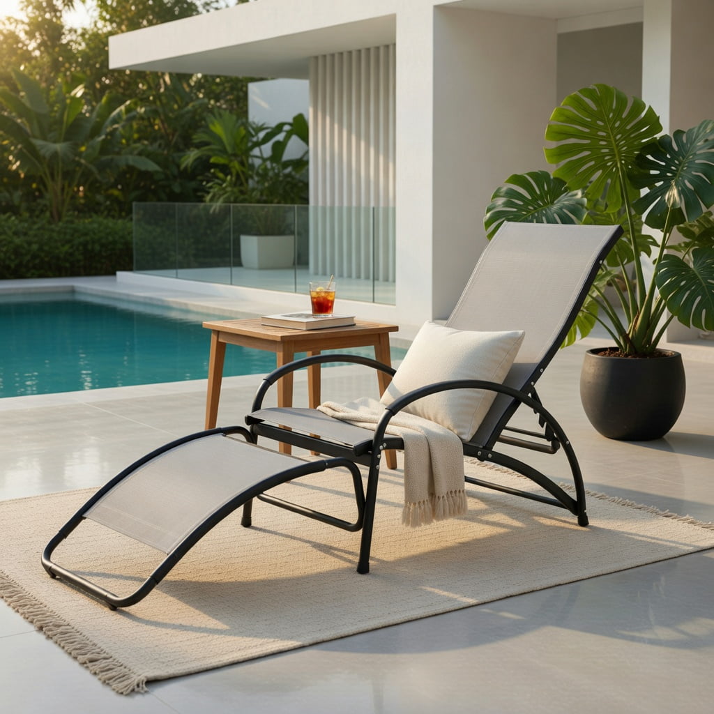 Hommoo 2-in-1 Aluminum Outdoor Rocking Lounge Chair with 4-Position Adjustable Backrest, for Patio, Poolside, Balcony & Yard, Gray